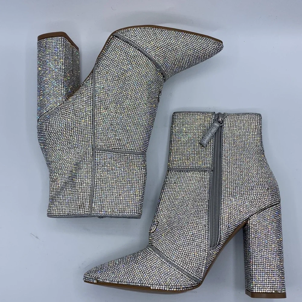 Madden Girl‎  Pointed Toe Block Heel Rhinestone Embellished Ankle Boot